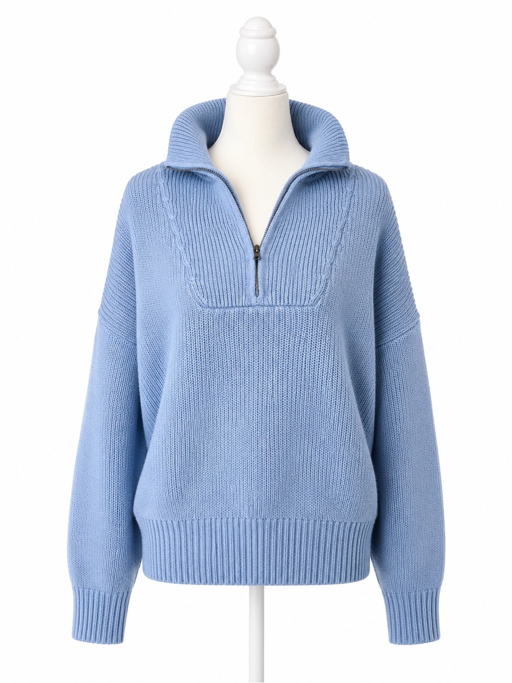 Lands End Drifter Sweater Women XS Blue Quarter Zip Cotton Knit Pullover Preppy
